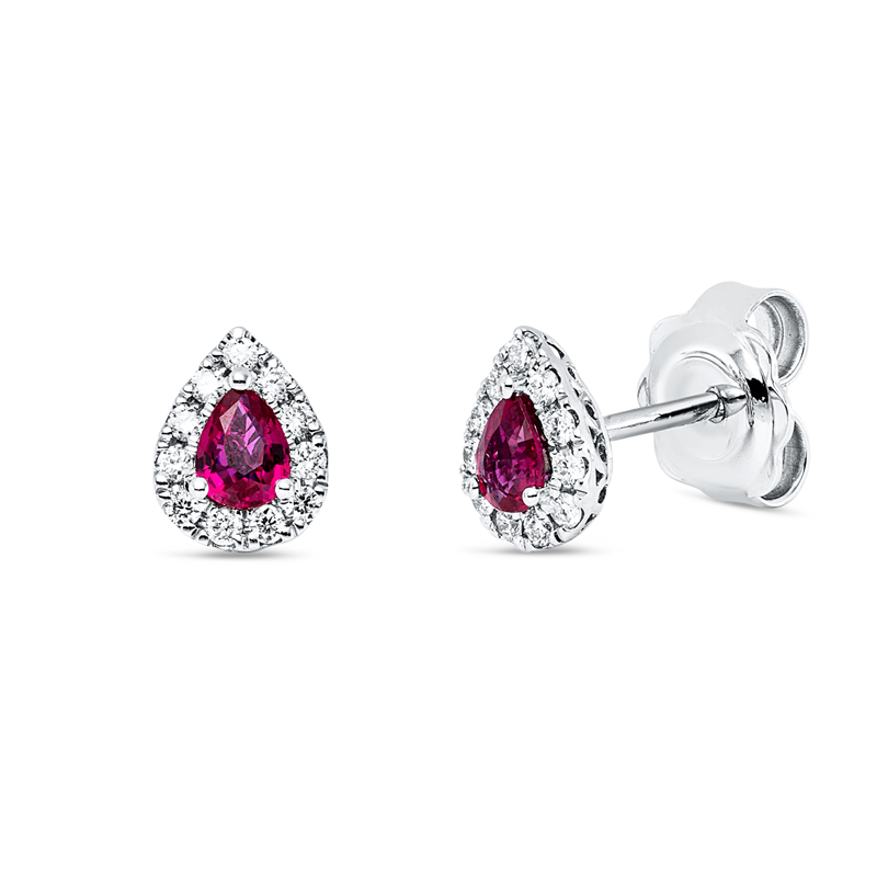Image 90007834 - Ohrstecker 18 kt WG, 22 Brillanten 0,15 ct, TW-vsi, 2 Rubine 0,35 ct rot, H:7,2 mm, B:5,6 ...