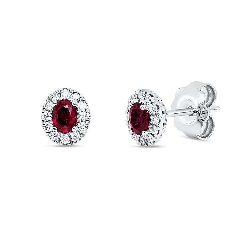 Image 90007836 - Ohrstecker 18 kt WG, 24 Brillanten 0,16 ct, TW-vsi, 2 Rubine 0,53 ct rot, H:7,1 mm, B:6,1 ...