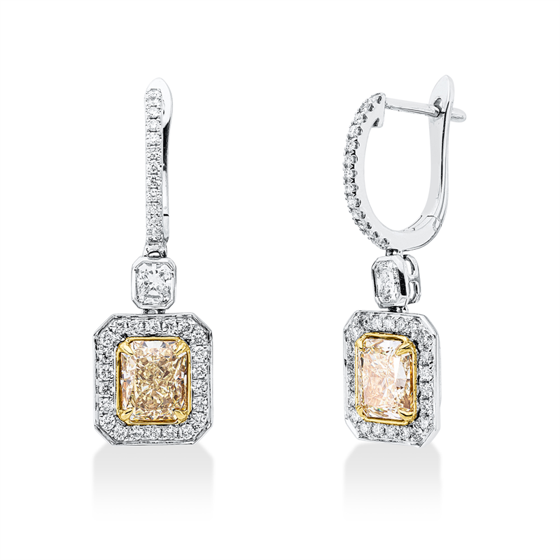 Image 90007840 - Ohrschmuck 18 kt WG GG, 2 GIA certs, 2 Radiant 0,27 ct, TW-vsi, 70 Brillanten 0,38 ct, ...