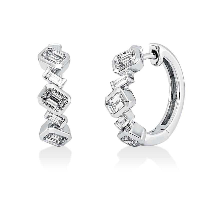 Image 90007401 - Creolen 18 kt WG, 6 Sm.schliff 0,85 ct, TW-vsi, 4 Baguette 0,15 ct, ...