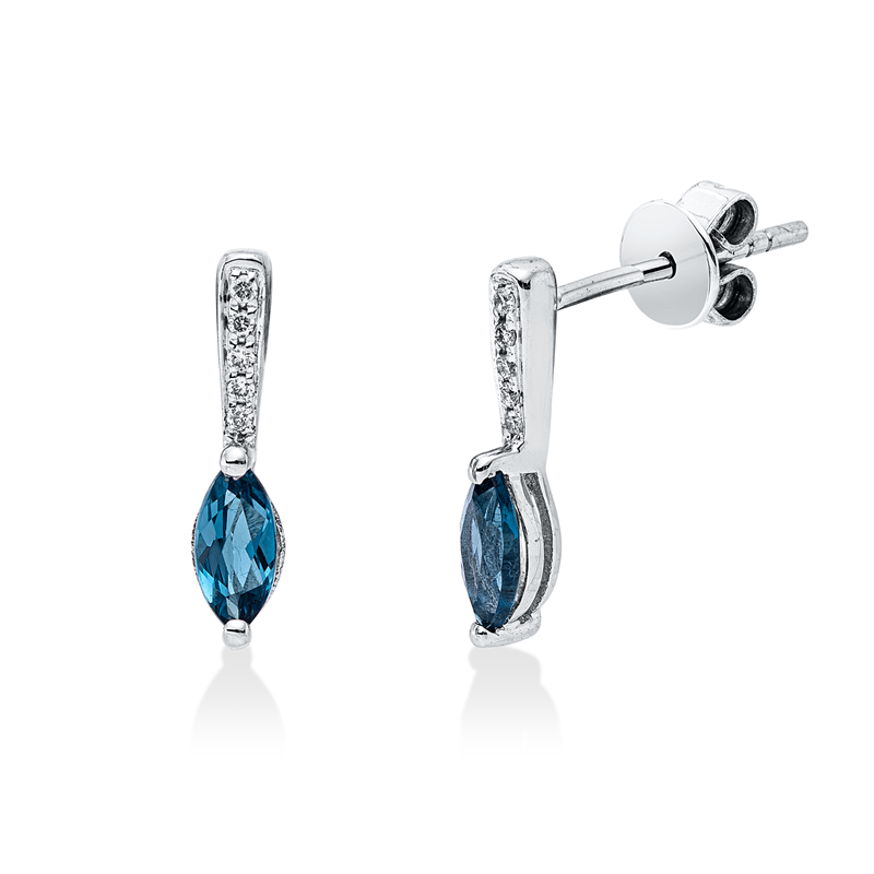 Image 90007402 - Ohrschmuck 14 kt WG, 10 Brillanten 0,04 ct, TW-pi, 2 Topase 0,49 ct Lond. blue, H:13,3 ...