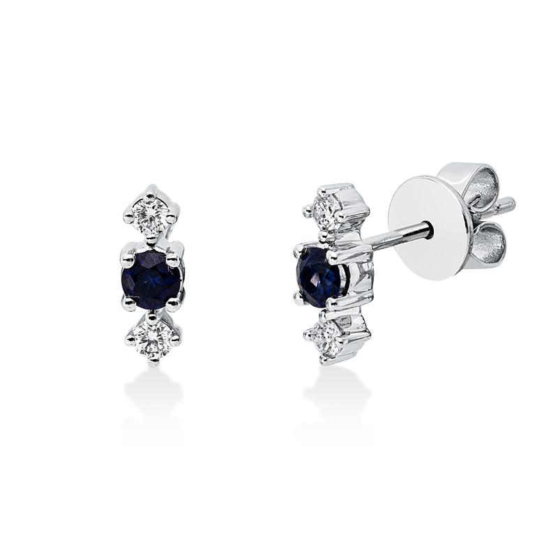 Image 90007405 - Ohrstecker 18 kt WG, 4 Brillanten 0,13 ct, W-si, 2 Saphire 0,27 ct blau, H:9,0 mm, B:3,0 ...