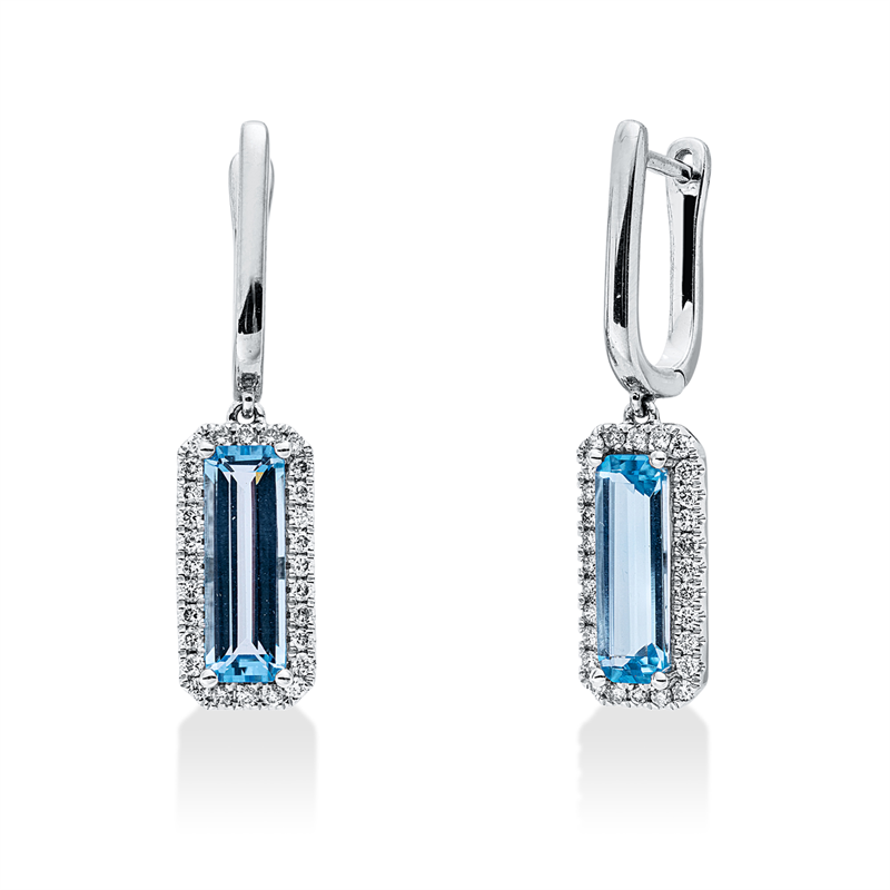 Image 90007407 - Ohrschmuck 14 kt WG, 56 Brillanten 0,39 ct, W-si, 2 Topase 3,41 ct blau, H:28,8 mm, B:7,0 ...
