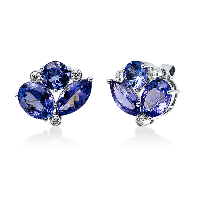 Image 90007997 - Ohrstecker 18 kt WG, 6 Brillanten 0,18 ct, F-vsi, 6 Tansanit 6,85 ct blau, H:16,4 mm, ...