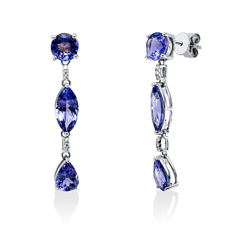 Image 90007998 - Ohrschmuck 18 kt WG, 12 Brillanten 0,60 ct, F-vsi, 6 Tansanit 4,74 ct blau, H:33,2 mm, ...