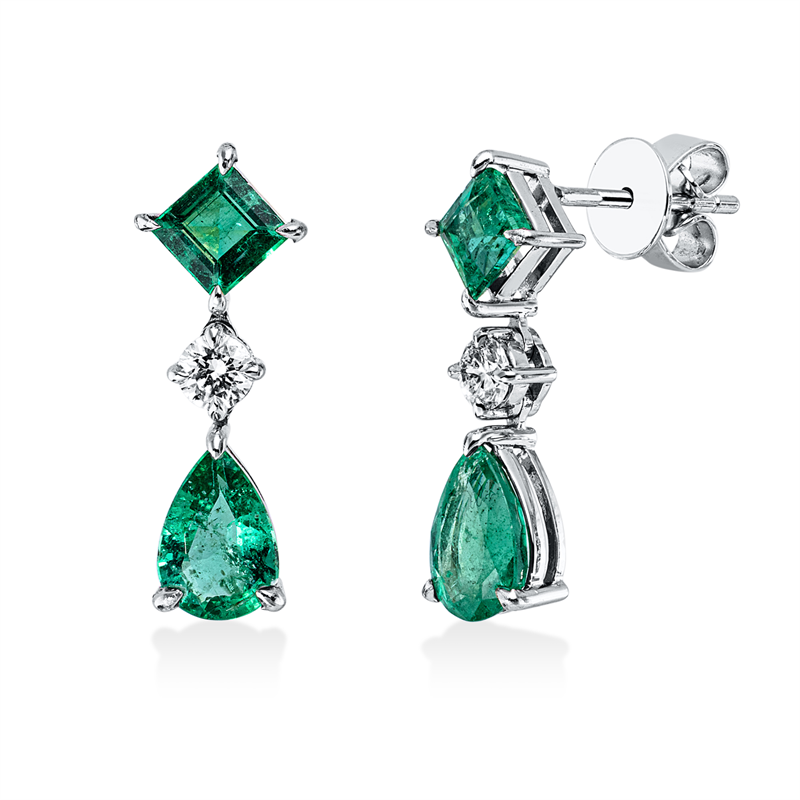 Image 90007999 - Ohrschmuck 18 kt WG, 2 Brillanten 0,18 ct, F-vsi, 4 Smaragde 1,83 ct grün, H:18,0 mm, ...