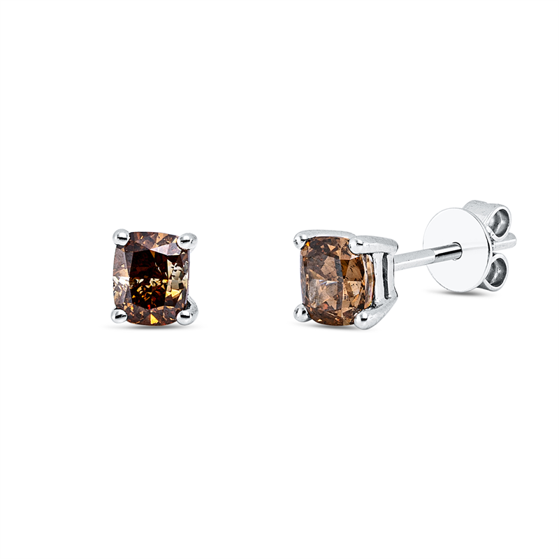 Image 90008003 - Ohrstecker 4er-Krappe 18 kt WG, 2 Cushion 0,71 ct, braun, H:4,9 mm, B:4,5 mm, S:4,5 ...