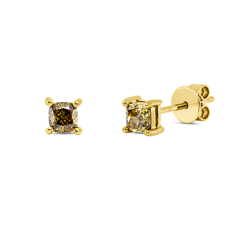 Image 90008004 - Ohrstecker 4er-Krappe 18 kt GG, 2 Cushion 0,56 ct, braun, H:4,4 mm, B:4,3 mm, S:3,2 ...