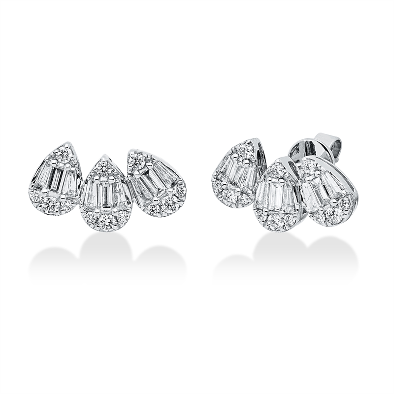 Image 90007866 - Ohrstecker 18 kt WG, 18 Baguette 0,56 ct, TW-si, 24 Brillanten 0,36 ct, TW-si, H:18,5 mm, ...