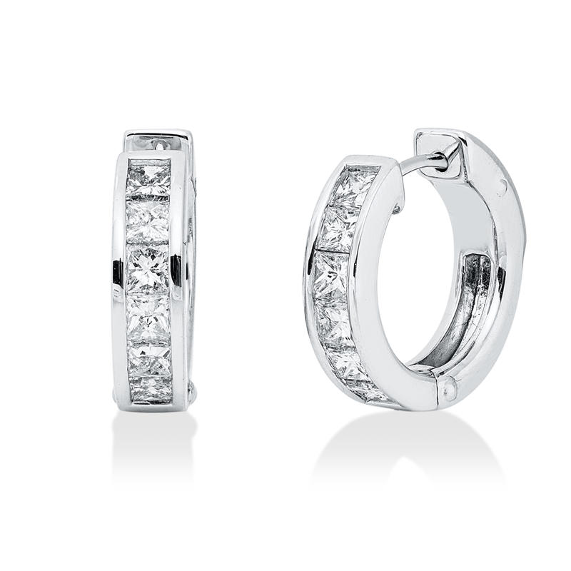 Image 90007868 - Creolen 14 kt WG, 12 Princ. 1,14 ct, TW-si, H:14,7 mm, B:15,0 mm, S:3,7 ...