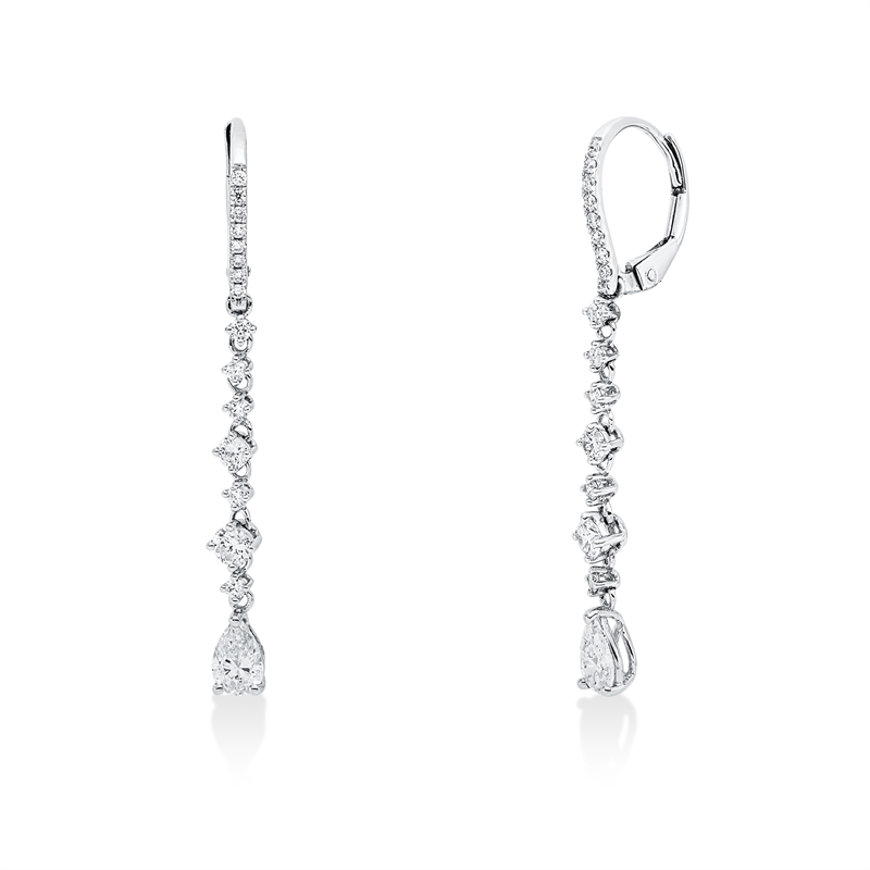 Image 90007870 - Ohrschmuck 18 kt WG, 2 Tropfen 0,63 ct, TW-si, 30 Brillanten 0,61 ct, TW-si, H:43,0 mm, ...