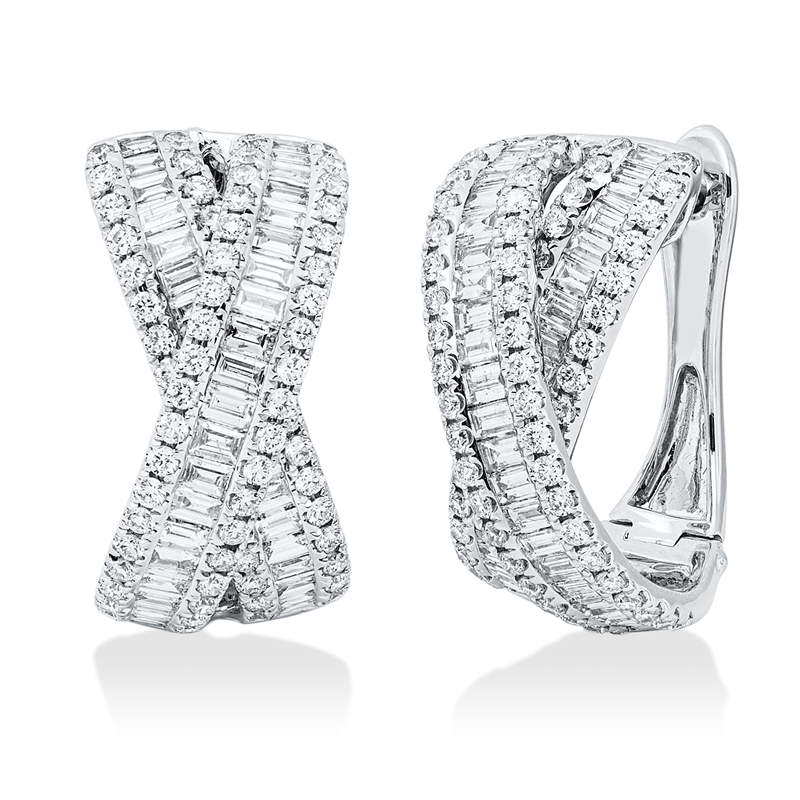 Image 90007877 - Creolen 18 kt WG, 81 Baguette 1,74 ct, TW-si, 148 Brillanten 1,25 ct, TW-si, H:21,0 mm, ...