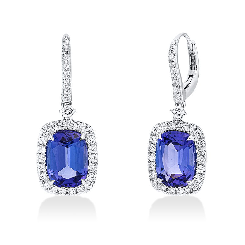 Image 90007878 - Ohrschmuck 18 kt WG, 64 Brillanten 0,81 ct, TW-si, 2 Tansanit 6,96 ct blau, H:31,0 mm, ...