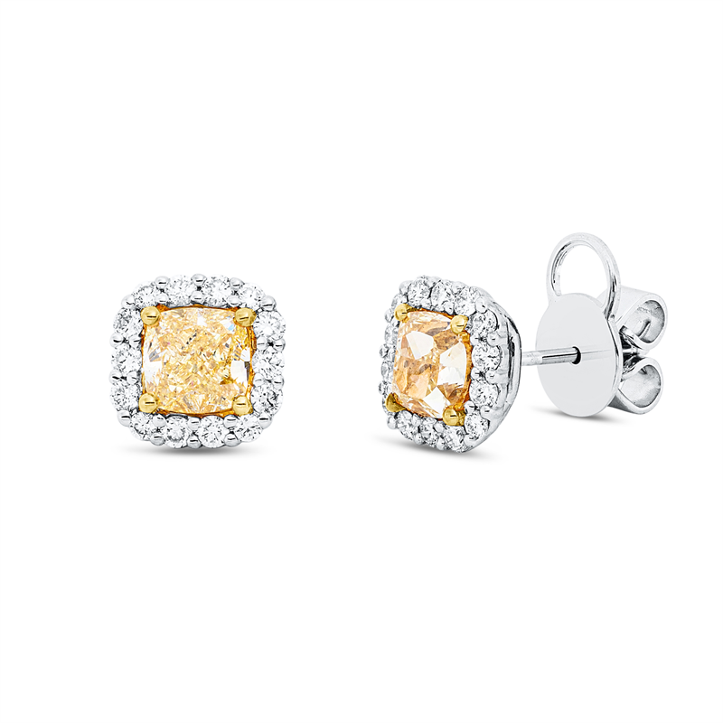 Image 90007880 - Ohrstecker 18 kt WG GG, 28 Brillanten 0,45 ct, TW-si, 2 Cushion 2,02 ct, gelb, H:8,5 mm, ...