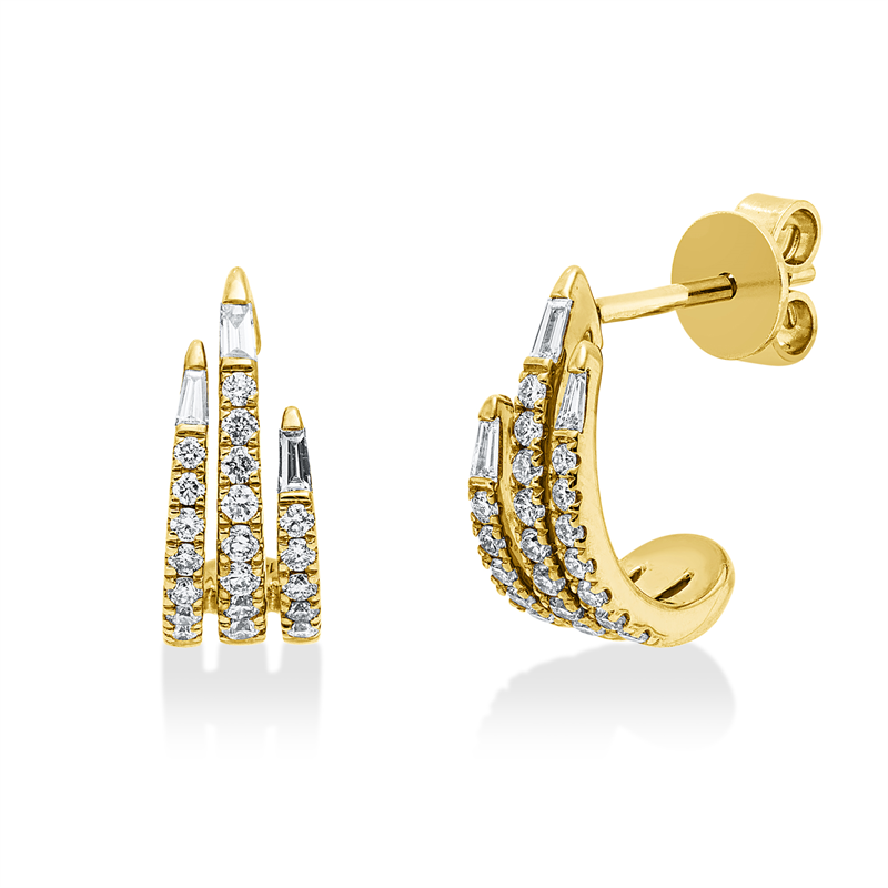 Image 90007890 - Ohrschmuck 14 kt GG, 6 Trapeze 0,08 ct, W-si, 40 Brillanten 0,26 ct, W-si/pi, H:12,8 mm, ...