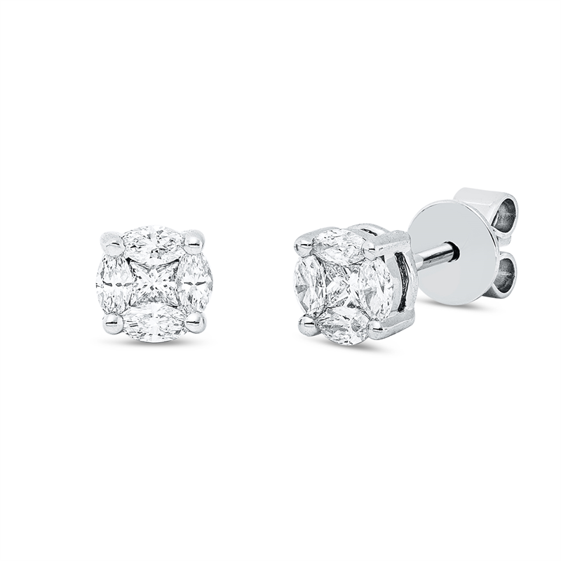 Image 90007900 - Ohrstecker 4er-Krappe 18 kt WG, 2 Princ. 0,11 ct, F-vvs, 8 Navette 0,34 ct, TW-vsi, S:3,0 ...