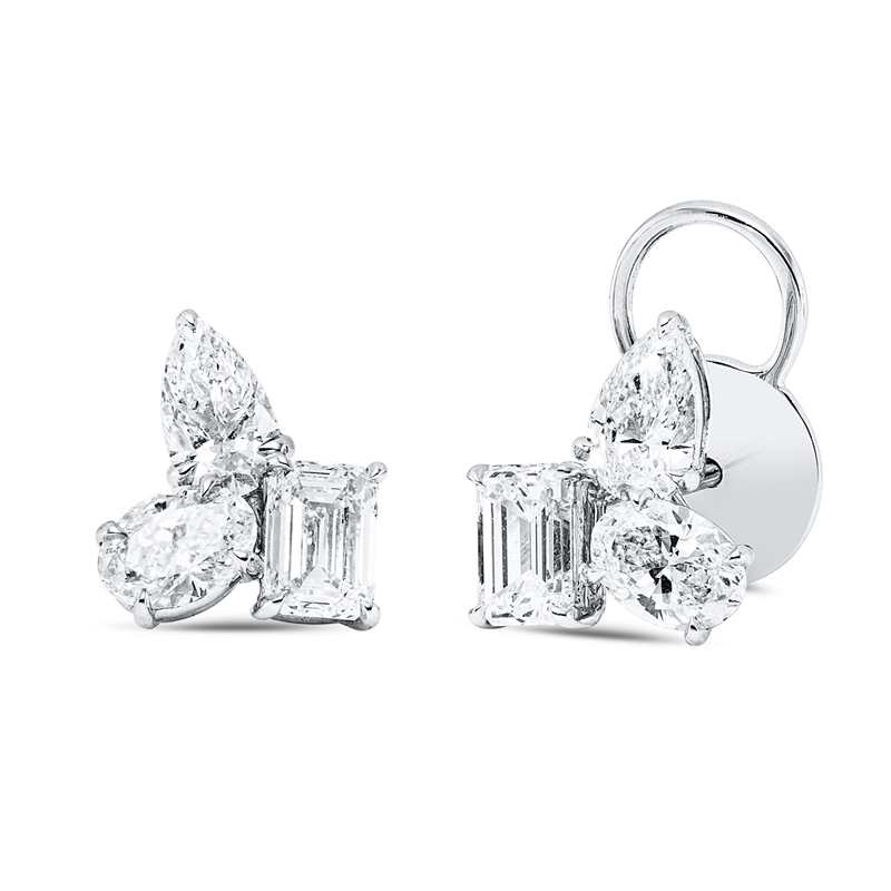 Image 90007904 - Ohrstecker 18 kt WG, 6 GIA, 1 Sm.schliff 0,60 ct, F-vvs2, 1 Oval 0,41 ct, E-vs1, 1 Oval ...