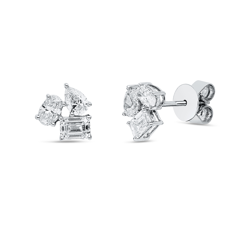 Image 90007911 - Ohrstecker 18 kt WG, 6 Fant-Schl. 1,38 ct, F-vsi, H:8,8 mm, B:8,3 mm, S:3,0 ...