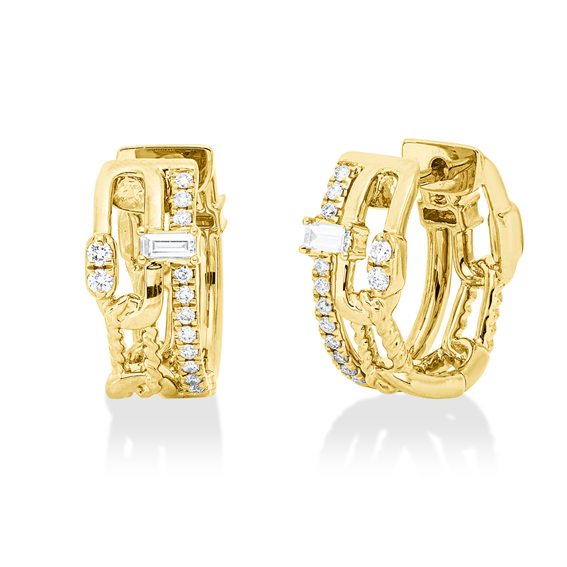 Image 90007936 - Creolen 18 kt GG, 4 Brillanten 0,06 ct, TW-si, 2 Baguette 0,11 ct, TW-si, 22 Brillanten ...