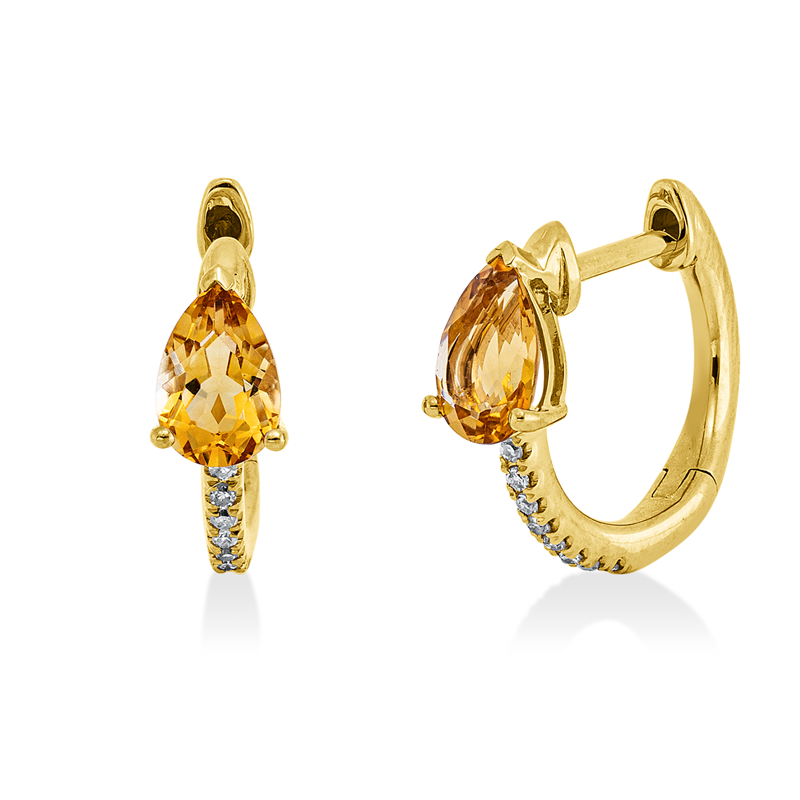 Image 90007945 - Creolen 18 kt GG, 16 Diamanten 0,05 ct, W-si, 2 Citrin 0,69 ct gelb, H:12,3 mm, B:15,1 ...
