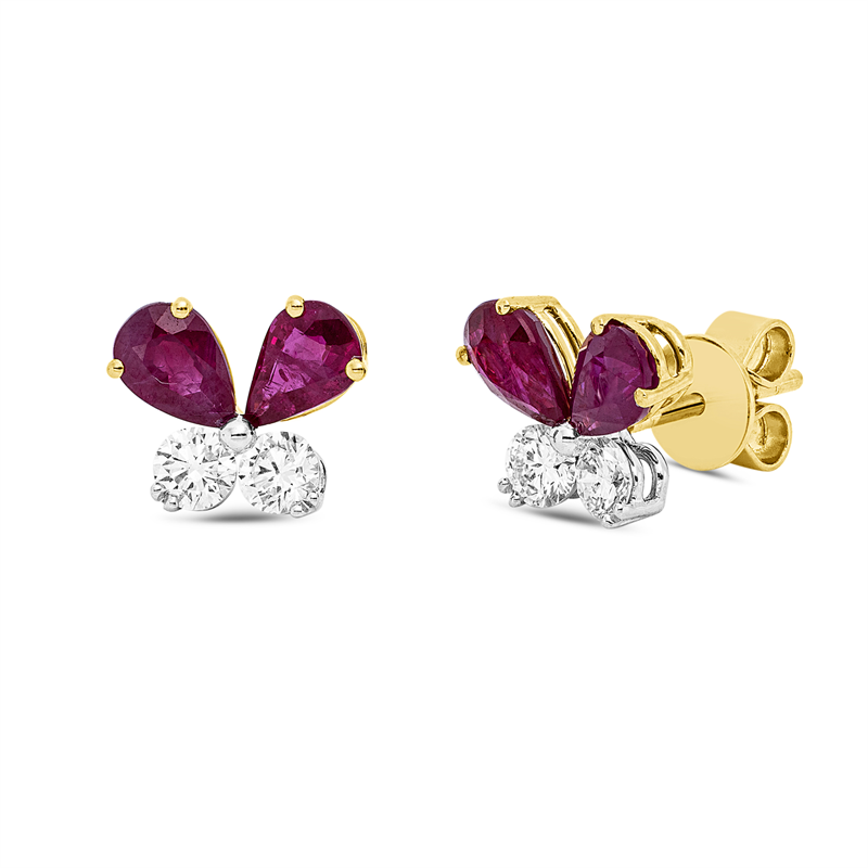 Image 90007626 - Ohrstecker 18 kt GG WG, 4 Brillanten 0,54 ct, F-vsi, 4 Rubine 2,04 ct rot, H:8,8 mm, ...