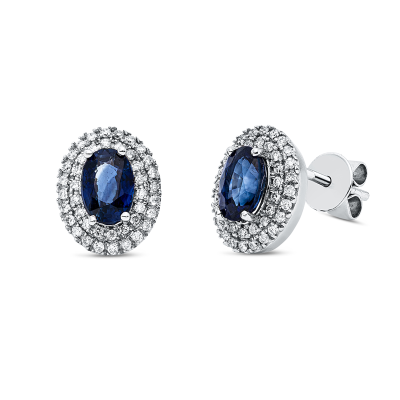 Image 90007615 - Ohrstecker 4er-Krappe 18 kt WG, 84 Brillanten 0,24 ct, F-si, 2 Saphire 1,40 ct blau, ...