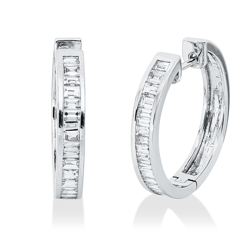 Image 90007623 - Creolen 18 kt WG, 41 Baguette 1,01 ct, TW-si, H:20,0 mm, B:20,8 mm, S:3,5 ...