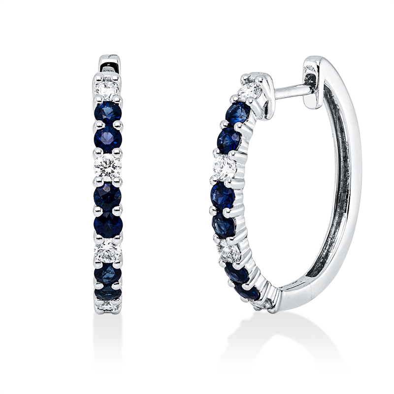 Image 90007659 - Creolen 18 kt WG, 8 Brillanten 0,27 ct, TW-vsi/si, 12 Saphire 0,58 ct blau, H:19,3 mm, ...