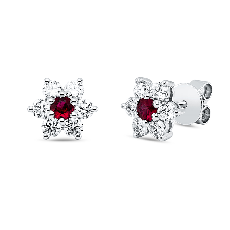 Image 90007661 - Ohrstecker 18 kt WG, 12 Brillanten 0,73 ct, TW-vsi/si, 2 Rubine 0,22 ct rot, H:7,6 mm, ...