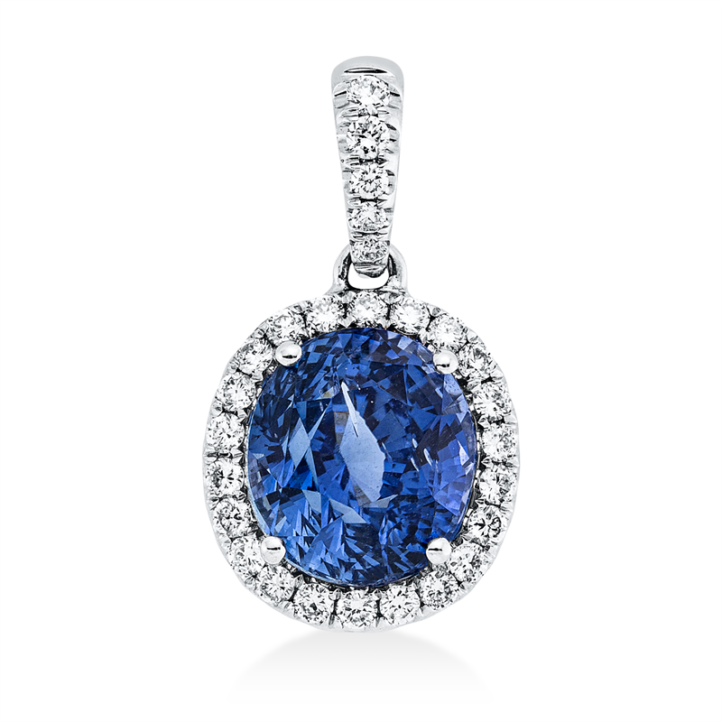 Image 90007361 - Anhänger 4er-Krappe 18 kt WG, mit Öse, 27 Brillanten 0,25 ct, TW-si, 1 Saphir 3,64 ct ...