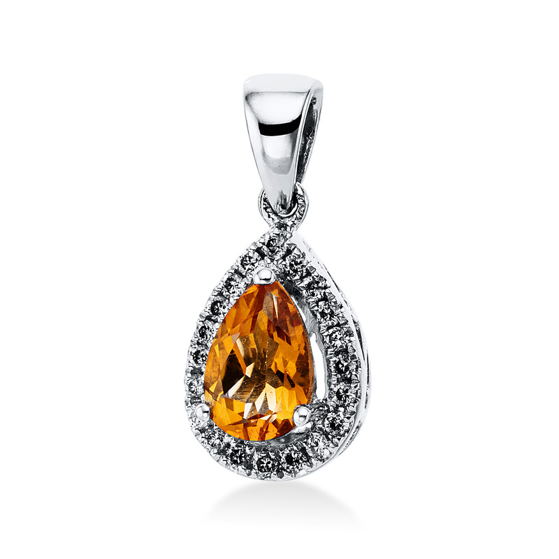 Image Anhänger 18 kt WG, mit Öse, 20 Brillanten 0,09 ct, I-si, 1 Citrin 0,42 ct orange. ...
