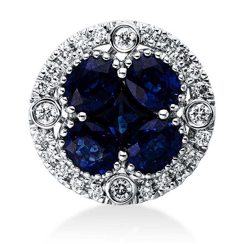 Image Anhänger 18 kt WG, 24 Brillanten 0,15 ct, TW-vsi, 4 Saphire 1,01 ct blau, 1 Saphir 0,25 ...