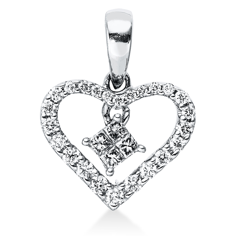 Image 90007364 - Anhänger 18 kt WG Herz, mit Öse, 4 Princ. 0,08 ct, TW-vsi, 24 Brillanten 0,15 ct, ...