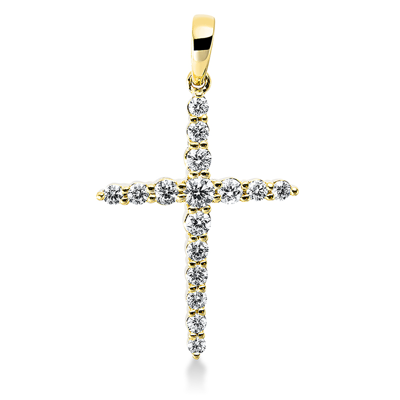 Image Anhänger 18 kt GG Kreuz, mit Öse, 16 Brillanten 0,28 ct, TW-si, H:21,9 mm, B:13,8 mm, ...
