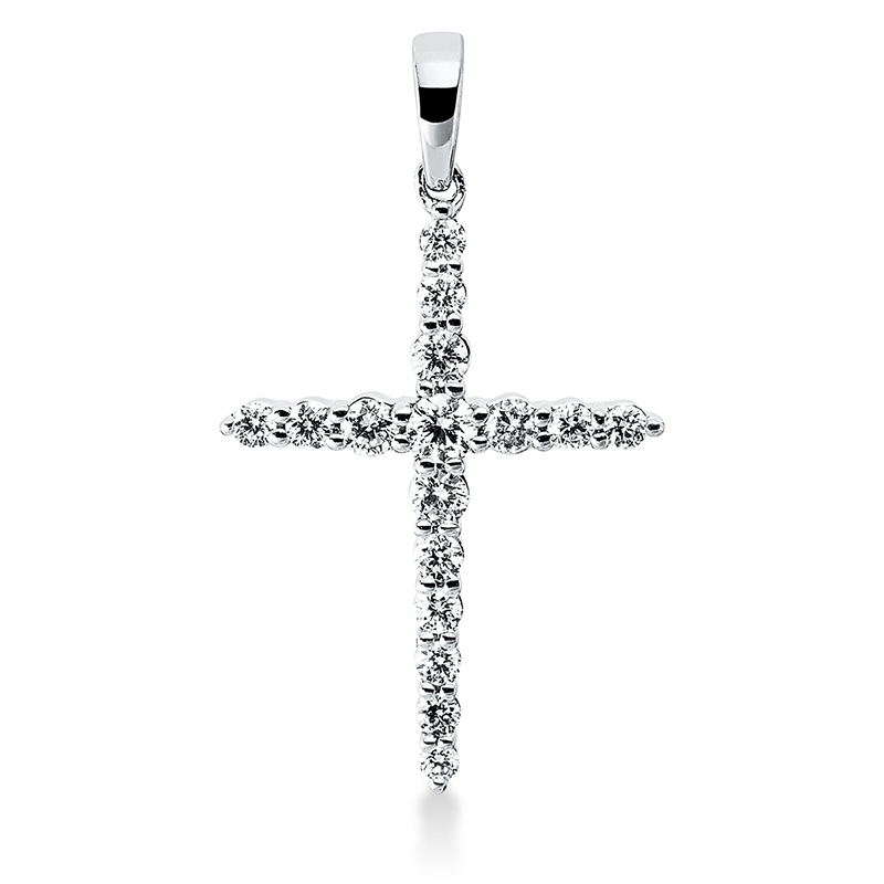 Image 90007370 - Anhänger 18 kt WG Kreuz, mit Öse, 16 Brillanten 0,28 ct, TW-si, H:21,9 mm, B:13,8 mm, ...