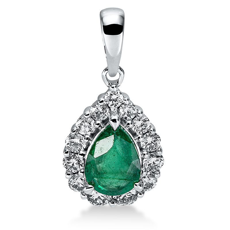 Image Anhänger 3er-Krappe 18 kt WG, mit Öse, 13 Brillanten 0,36 ct, TW-si, 1 Smaragd 0,63 ct ...
