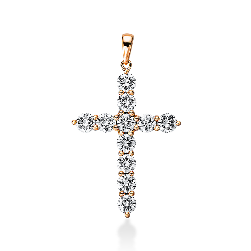 Image Anhänger 18 kt RG Kreuz, mit Öse, 11 Brillanten 2,00 ct, TW-si, H:33,3 mm, B:20,2 mm, ...