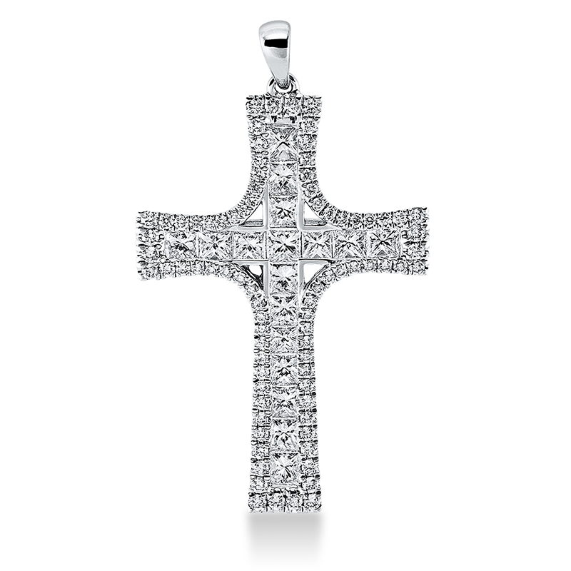Image 90007232 - Anhänger 18 kt WG Kreuz, mit Öse, 17 Princ. 1,28 ct, TW-si, 81 Brillanten 0,36 ct, ...