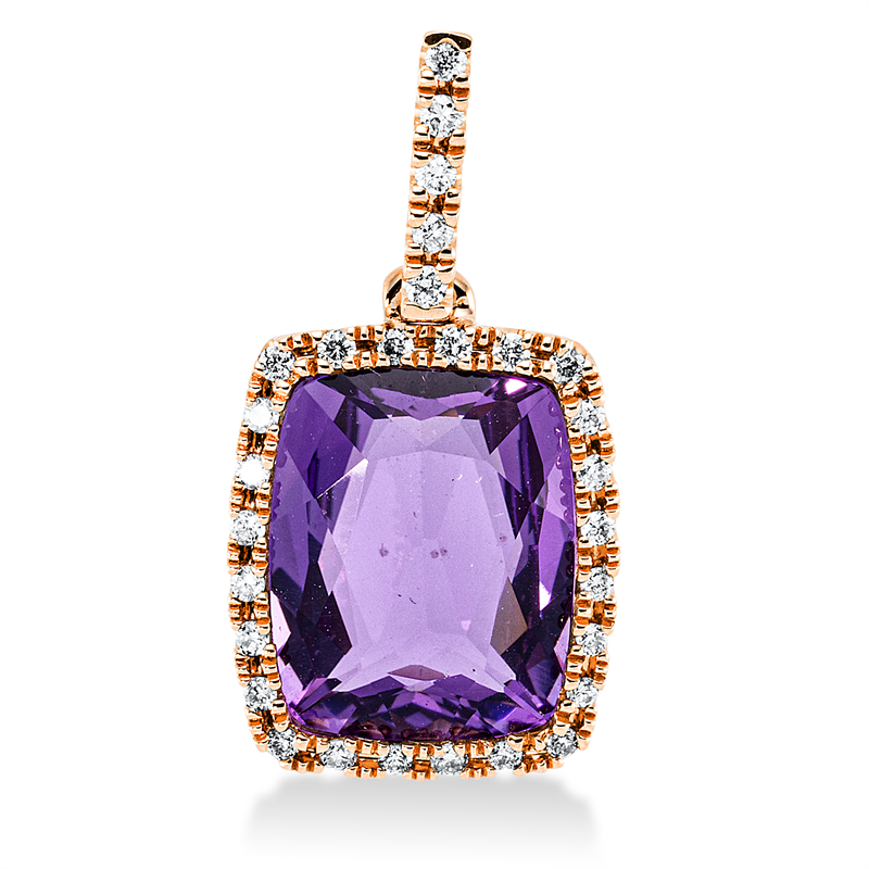 Image 90008017 - Anhänger 18 kt RG, mit Öse, 29 Brillanten 0,13 ct, TW-si, 1 Amethyst 3,00 ct lila, ...