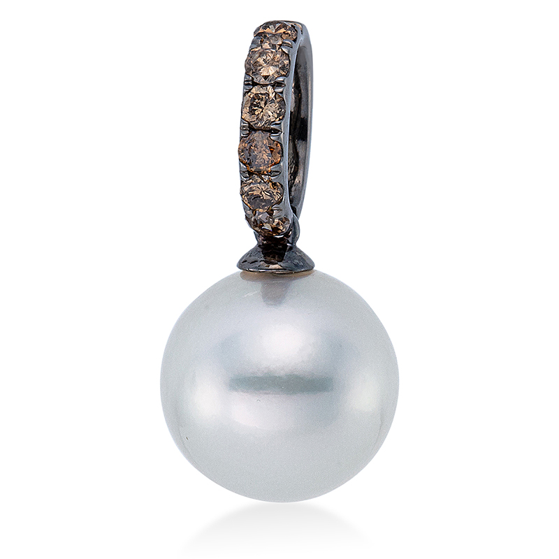 Image 90007241 - Anhänger 18 kt WG, schwarz rhodiniert, 6 Brillanten 0,14 ct, braun, 1 SS weiß 10 mm, ...