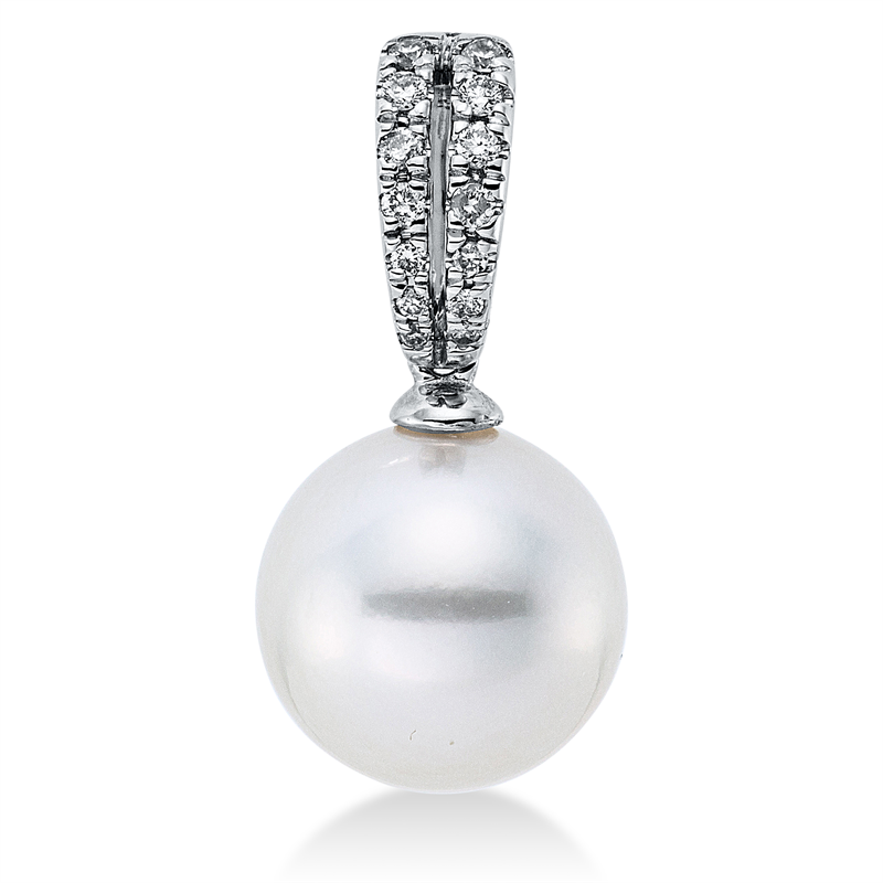 Image 90007317 - Anhänger 18 kt WG, 14 Brillanten 0,08 ct, W-si, 1 SS weiß 10 mm, H:19,8 mm, B:3,5 ...
