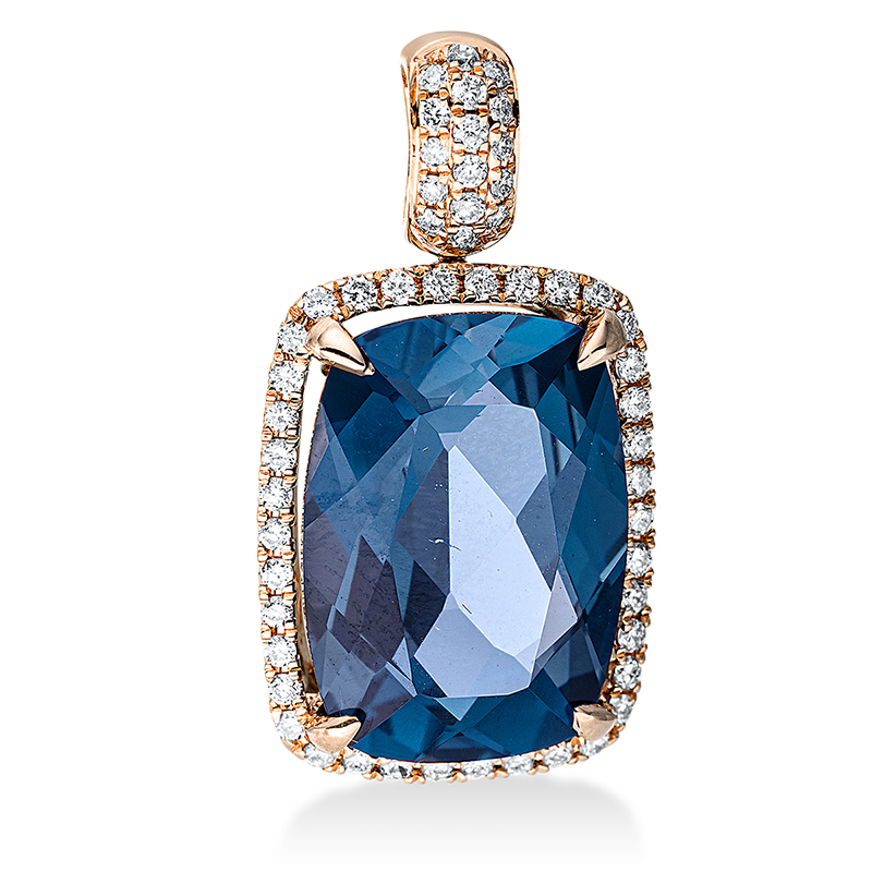 Image 90007339 - Anhänger 4er-Krappe 18 kt RG, 54 Brillanten 0,29 ct, TW-si, 1 Topas 8,90 ct Lond. blue, ...