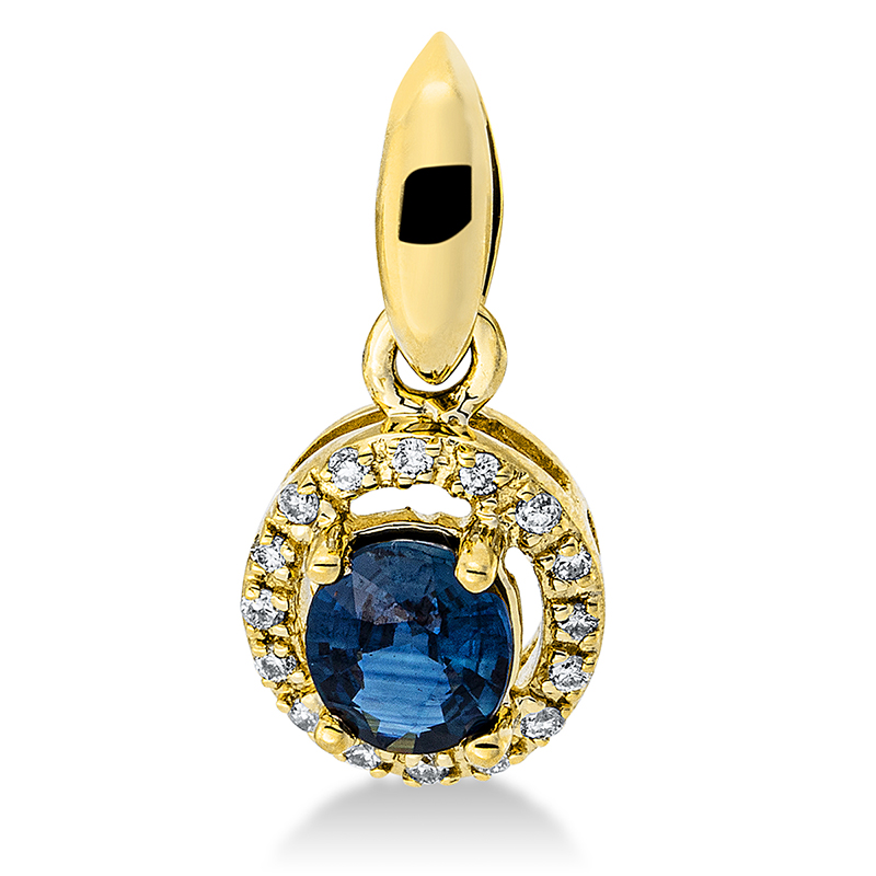 Image 90007345 - Anhänger 18 kt GG, mit Öse, 16 Brillanten 0,05 ct, TW-pi, 1 Saphir 0,37 ct ...