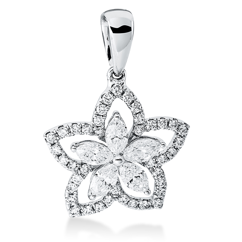 Image 90007193 - Anhänger 18 kt WG Blume, mit Öse, 5 Navette 0,44 ct, TW-vsi, 40 Brillanten 0,21 ct, ...