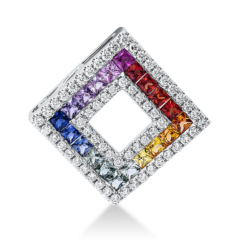 Image 90005056 - Anhänger 18 kt WG, 60 Brillanten 0,44 ct, TW-si, 20 Saphire 1,32 ct multicolor, H:22,2 ...