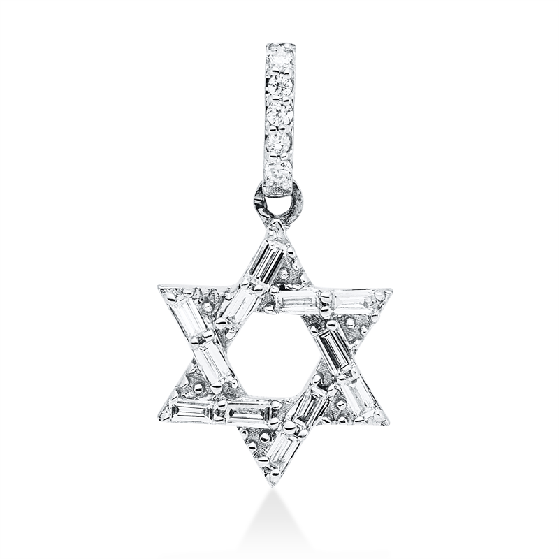 Image 90005139 - Anhänger 18 kt WG Davidstern, mit Öse, 12 Baguette 0,09 ct, TW-si, 5 Brillanten 0,02 ...
