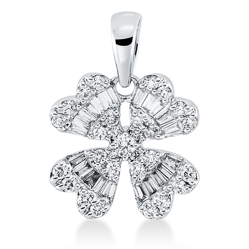 Image 90005140 - Anhänger 18 kt WG Kleeblatt, mit Öse, 28 Brillanten 0,15 ct, TW-si, 24 Trapeze 0,18 ct, ...
