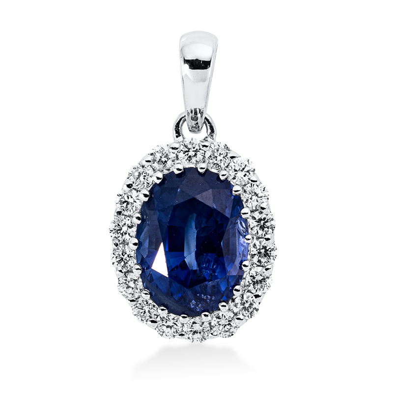 Image 90005102 - Anhänger 18 kt WG, mit Öse, 18 Brillanten 0,22 ct, TW-si, 1 Saphir 2,17 ct ...