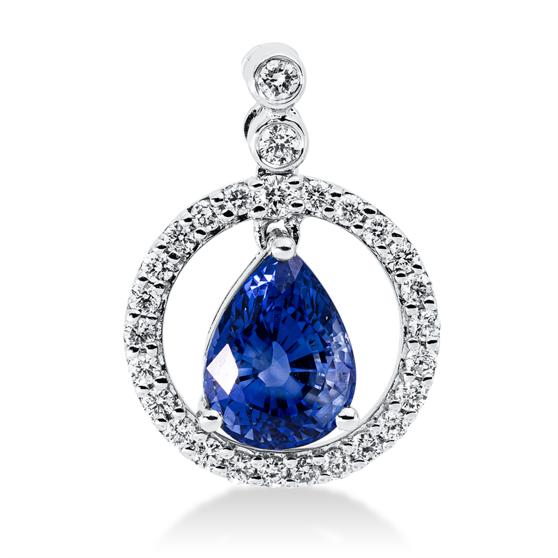 Image 90005103 - Anhänger 18 kt WG, mit Öse, 27 Brillanten 0,24 ct, TW-si, 1 Saphir 1,69 ct ...