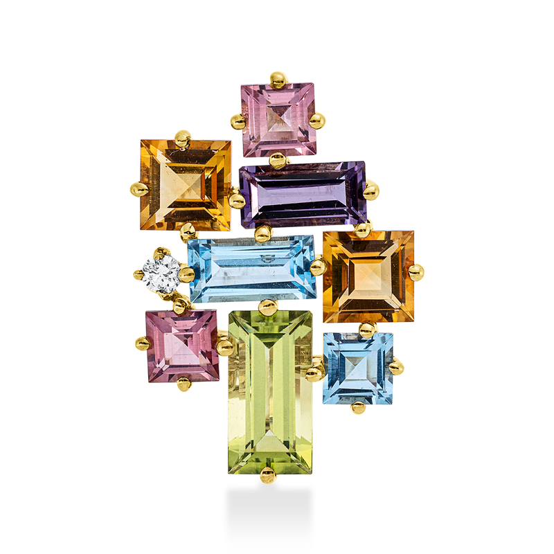 Image 90007167 - Anhänger 18 kt GG, 1 Brill. 0,04 ct, TW-si, 3 Farbsteine 1,60 ct multicolor, 5 ...